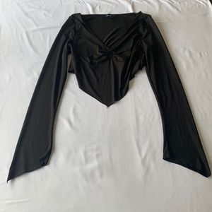 XL Flared Long Sleeve V-Neck Cropped Shirt